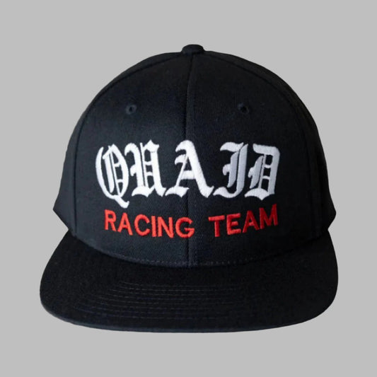 Quaid Harley-Davidson Racing Team black flat bill flexfit snapback hat black with white and red stitching